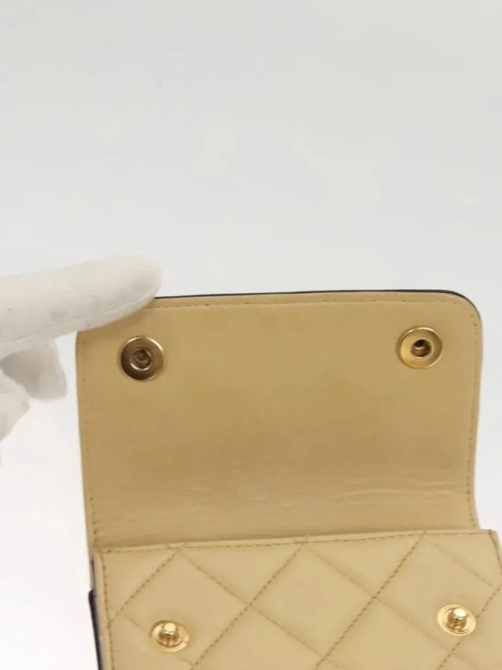 CHANEL Hand Bag Lamb Skin Beige CC Auth 117841